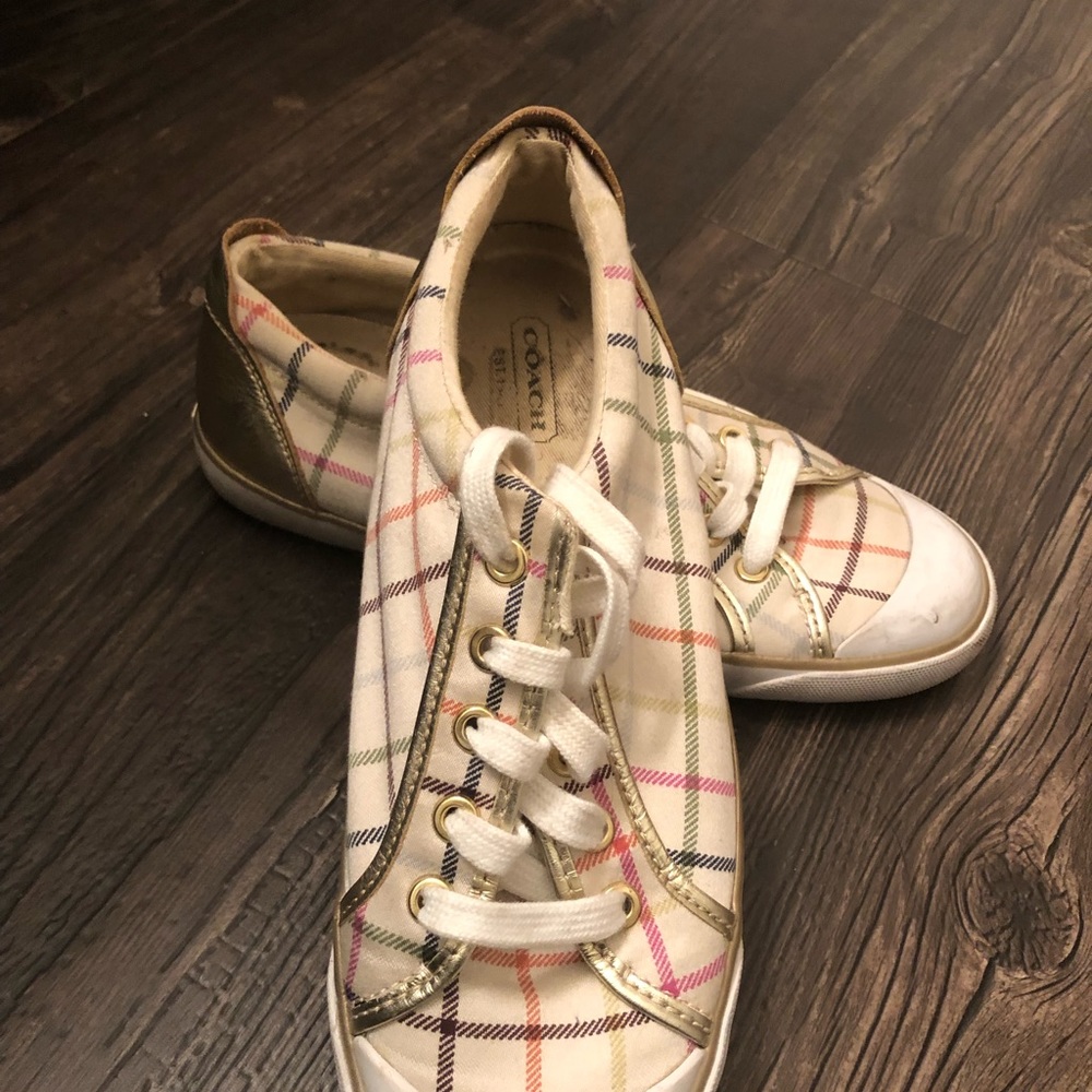 Coach pin striped tennis shoes